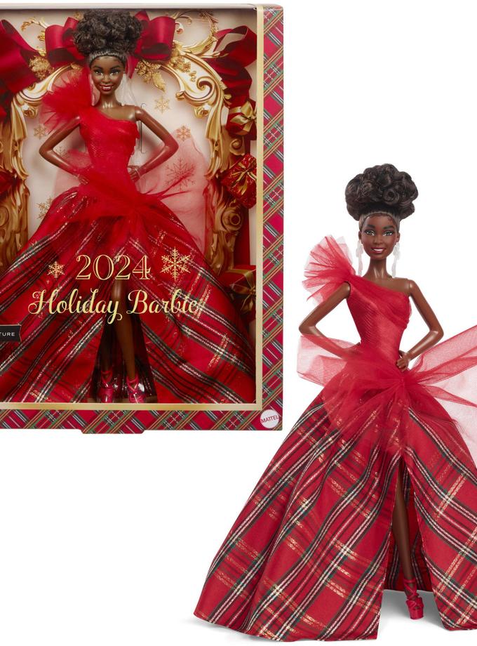 Barbie Signature 2024 Holiday Barbie Fashion Doll, Seasonal Collector Gift, Brown Hair With Plaid Gown Free shipping