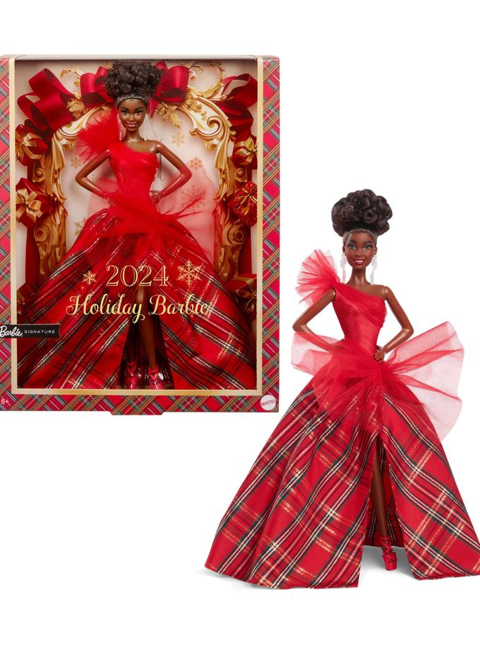 Barbie Signature 2024 Holiday Barbie Fashion Doll, Seasonal Collector Gift, Brown Hair With Plaid Gown On Sale