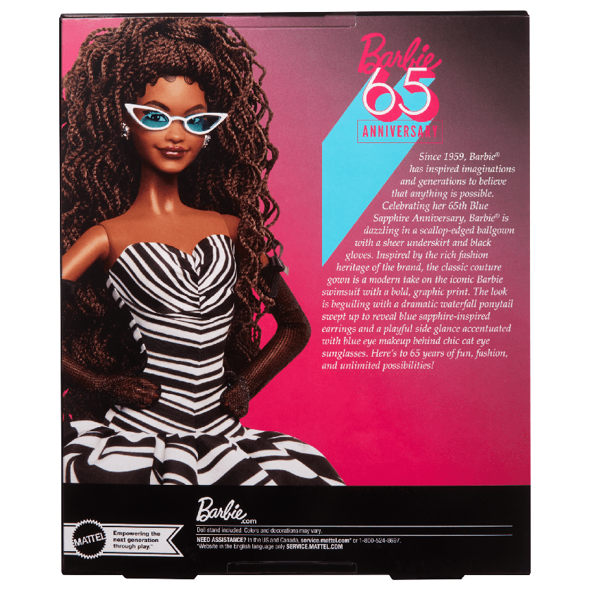 Barbie Signature 65th Anniversary Collectible Doll with Brown Hair, Black and White Gown Same Day Delivery