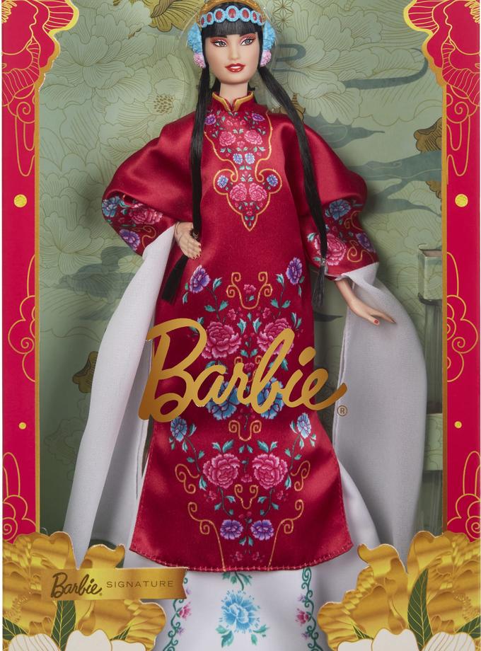 Barbie Signature Lunar New Year Collectible Doll In Red Floral Robe Inspired By Peking Opera New Arrival