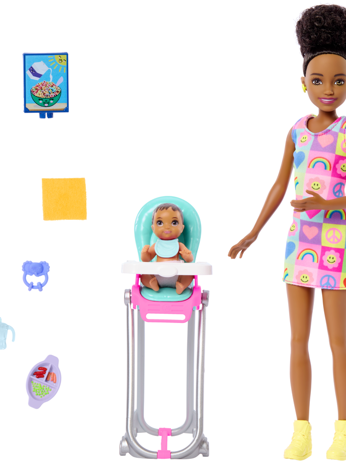 Barbie Skipper Babysitters inc & Playset, includes Doll, Baby, And Mealtime Accessories, 10 Piece Set High Quality