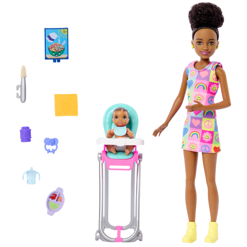 Barbie Skipper Babysitters inc & Playset, includes Doll, Baby, And Mealtime Accessories, 10 Piece Set High Quality