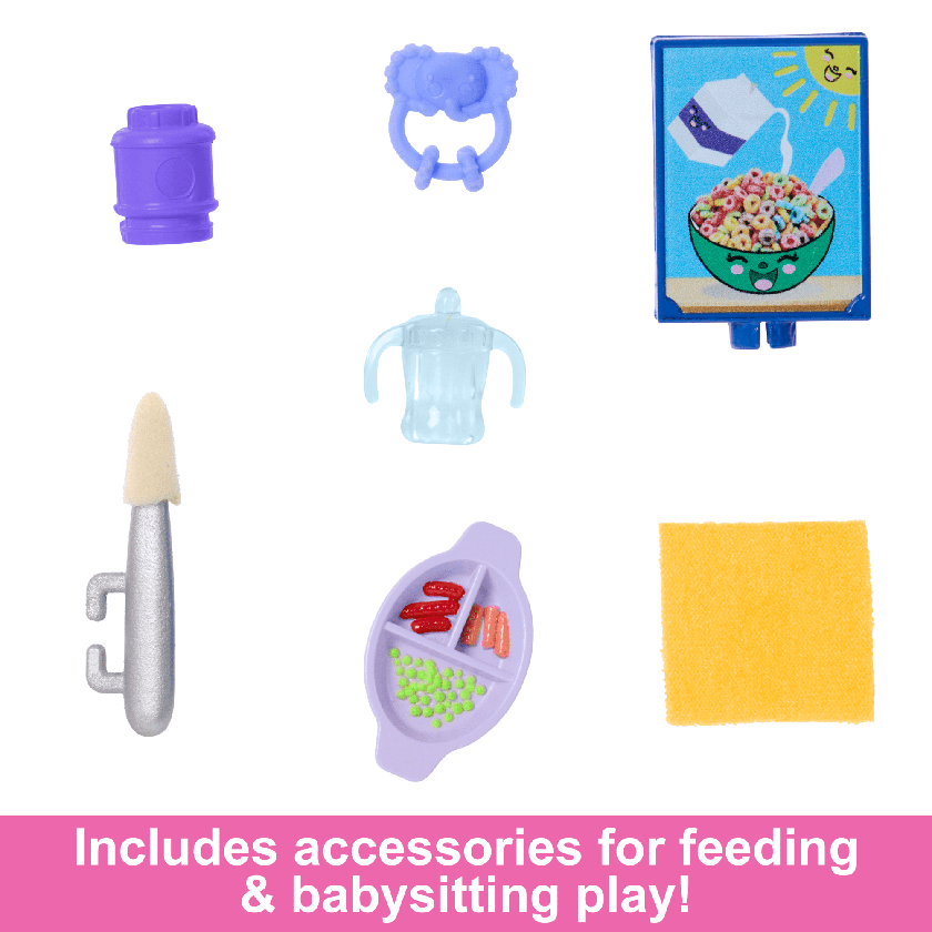 Barbie Skipper Babysitters inc & Playset, includes Doll, Baby, And Mealtime Accessories, 10 Piece Set High Quality