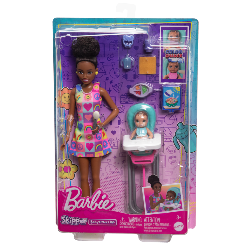 Barbie Skipper Babysitters inc & Playset, includes Doll, Baby, And Mealtime Accessories, 10 Piece Set High Quality