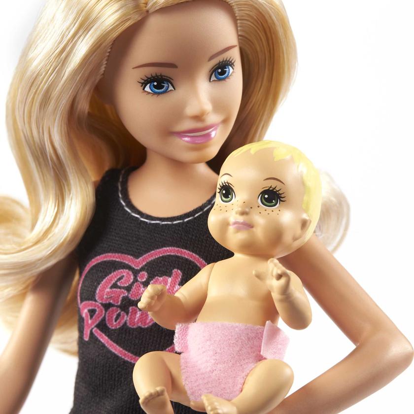 Barbie Skipper Babysitters Inc Set With Blonde Doll in 'Girl Power' Top, Baby Doll & 4 Themed Pieces Same Day Delivery