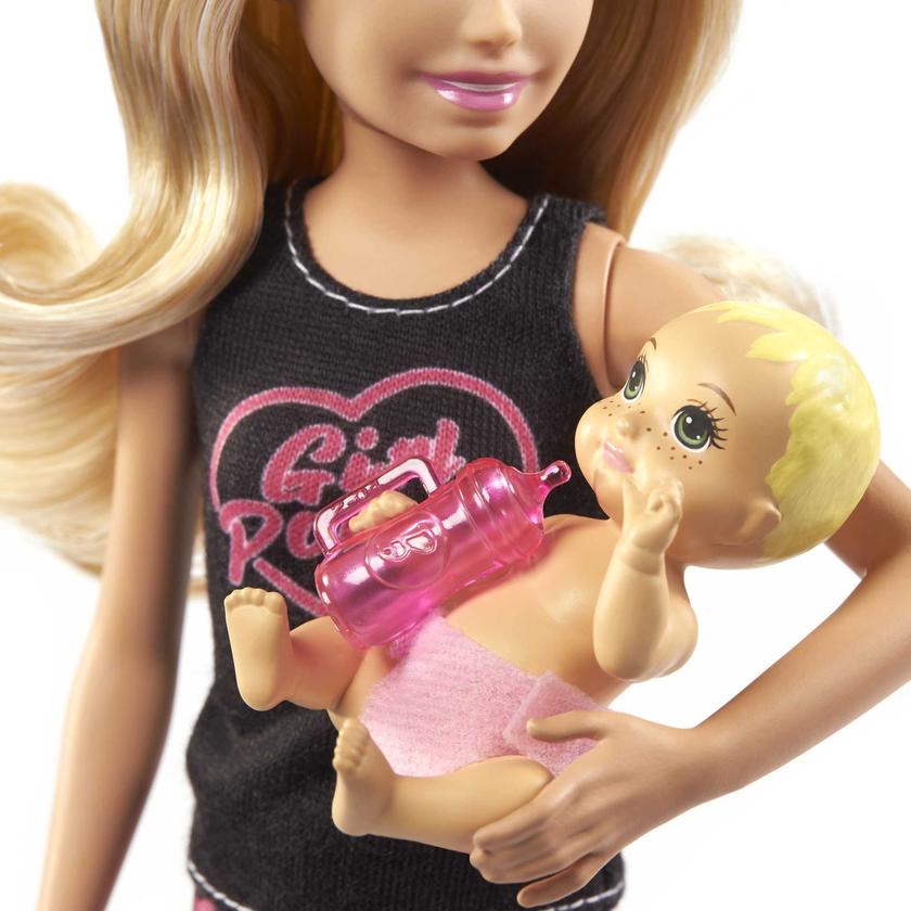 Barbie Skipper Babysitters Inc Set With Blonde Doll in 'Girl Power' Top, Baby Doll & 4 Themed Pieces Same Day Delivery