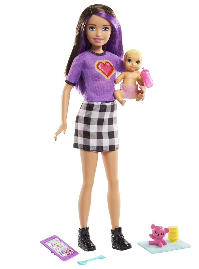 Barbie Skipper Babysitters Inc Set With Skipper Doll in Checked Skirt, Baby Doll & 4 Themed Pieces High Quality