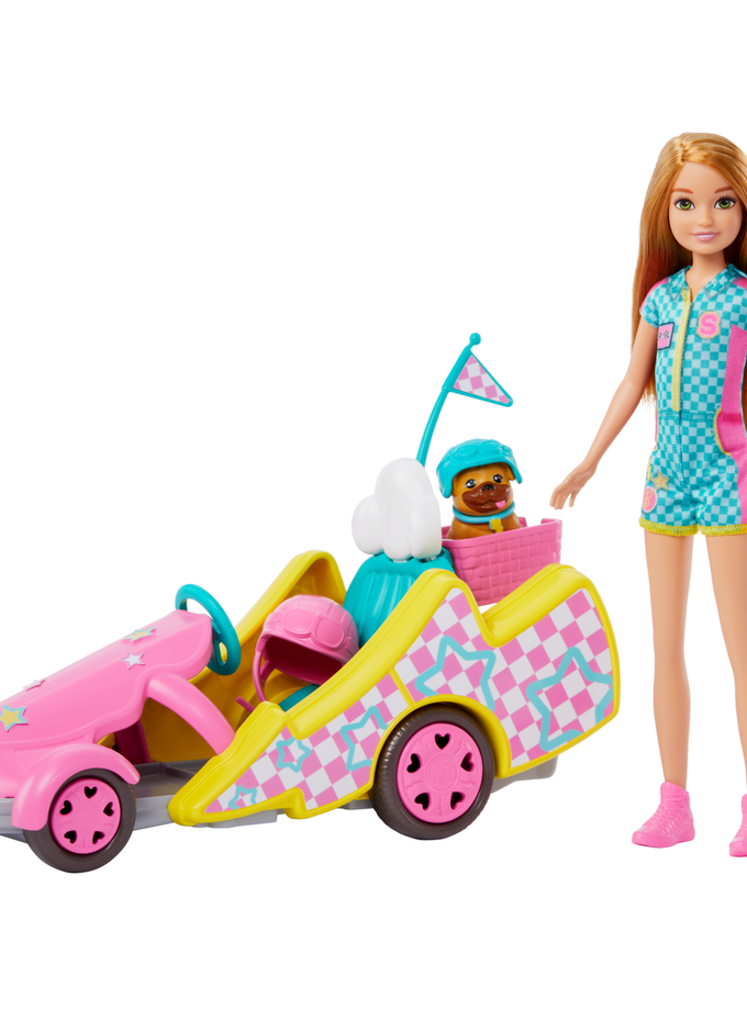 Barbie Stacie Racer Doll With Go-Kart Toy Car, Dog, Accessories, & Sticker Sheet Free shipping