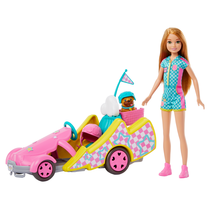 Barbie Stacie Racer Doll With Go-Kart Toy Car, Dog, Accessories, & Sticker Sheet Free shipping