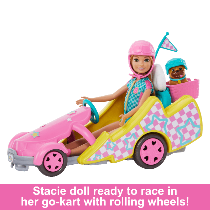 Barbie Stacie Racer Doll With Go-Kart Toy Car, Dog, Accessories, & Sticker Sheet Free shipping