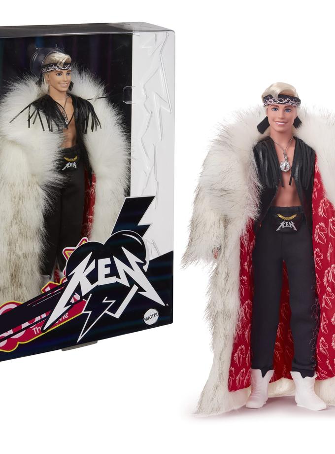 Barbie the Movie Collectible Ken Doll Wearing Faux Fur Coat And Black Fringe Vest For Sale