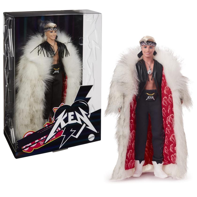 Barbie the Movie Collectible Ken Doll Wearing Faux Fur Coat And Black Fringe Vest For Sale