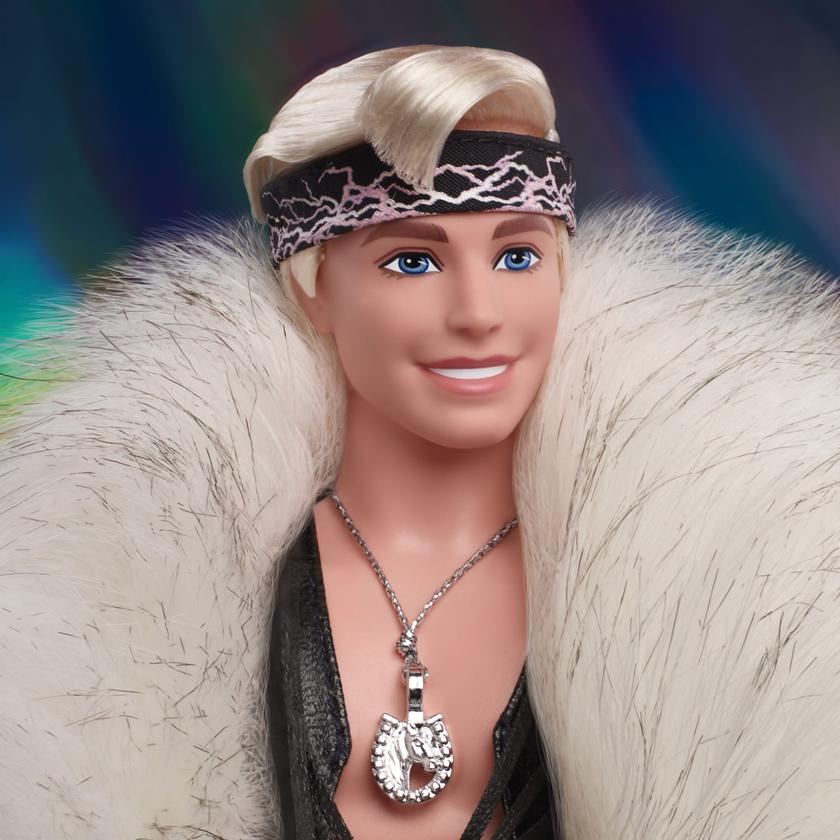 Barbie the Movie Collectible Ken Doll Wearing Faux Fur Coat And Black Fringe Vest For Sale