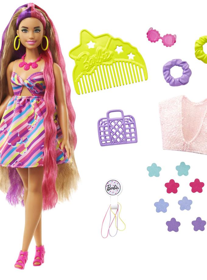 Barbie Totally Hair Flower-themed Doll, Curvy, 8.5 Inch Fantasy Hair, Dress, 15 Accessories, 3 & Up Same Day Delivery