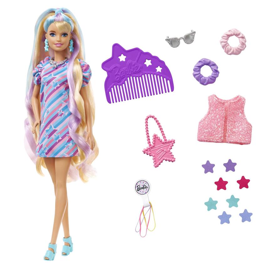 Barbie Totally Hair Star-themed Doll, 8.5 Inch Fantasy Hair, Dress, 15 Accessories, 3 & Up Same Day Delivery