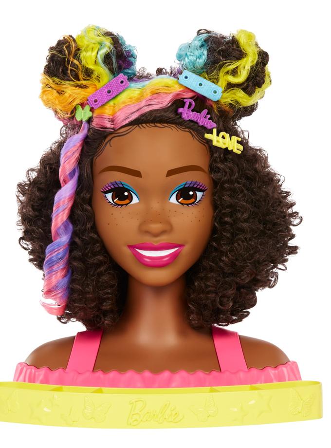 Barbie-Ultra Chevelure-Tête à Coiffer Brune Frisée Mèches Arc-en-Ciel New Arrival