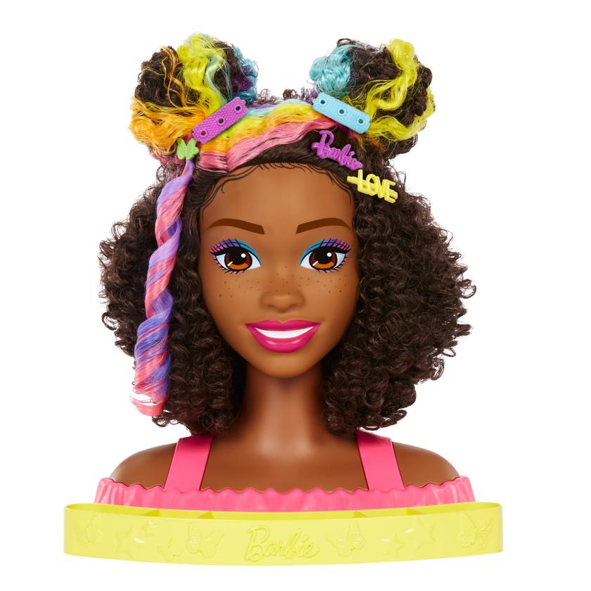 Barbie-Ultra Chevelure-Tête à Coiffer Brune Frisée Mèches Arc-en-Ciel New Arrival