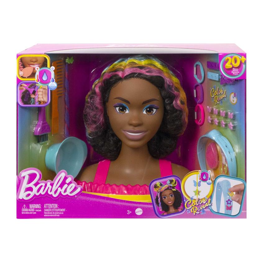 Barbie-Ultra Chevelure-Tête à Coiffer Brune Frisée Mèches Arc-en-Ciel New Arrival