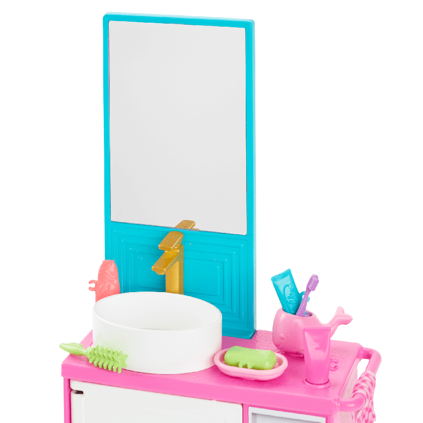 Barbie World Bathtime Toy Playset With 19 Dollhouse Accessories Including Bathtub, Toilet, & Vanity High Quality