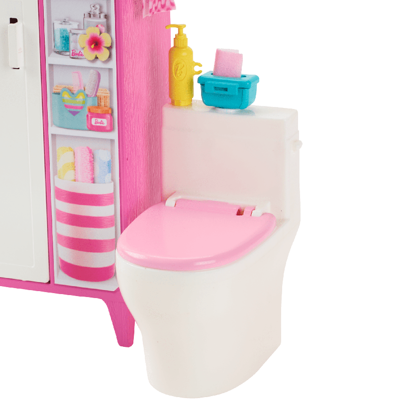 Barbie World Bathtime Toy Playset With 19 Dollhouse Accessories Including Bathtub, Toilet, & Vanity High Quality