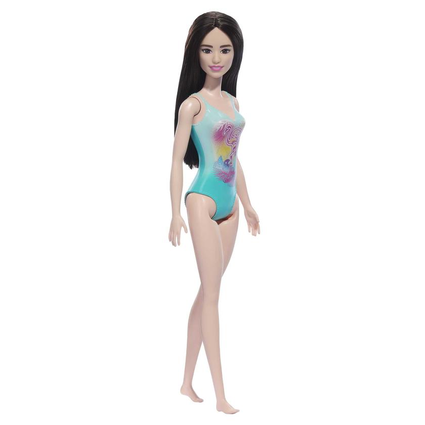 Beach Barbie Doll With Black Hair Wearing Tropical Blue Swimsuit For Sale