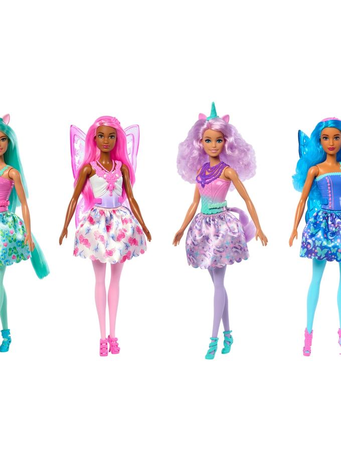 Four Fairytale Barbie Dolls With Colorful Hair, Unicorn And Fairy Theme Best Seller