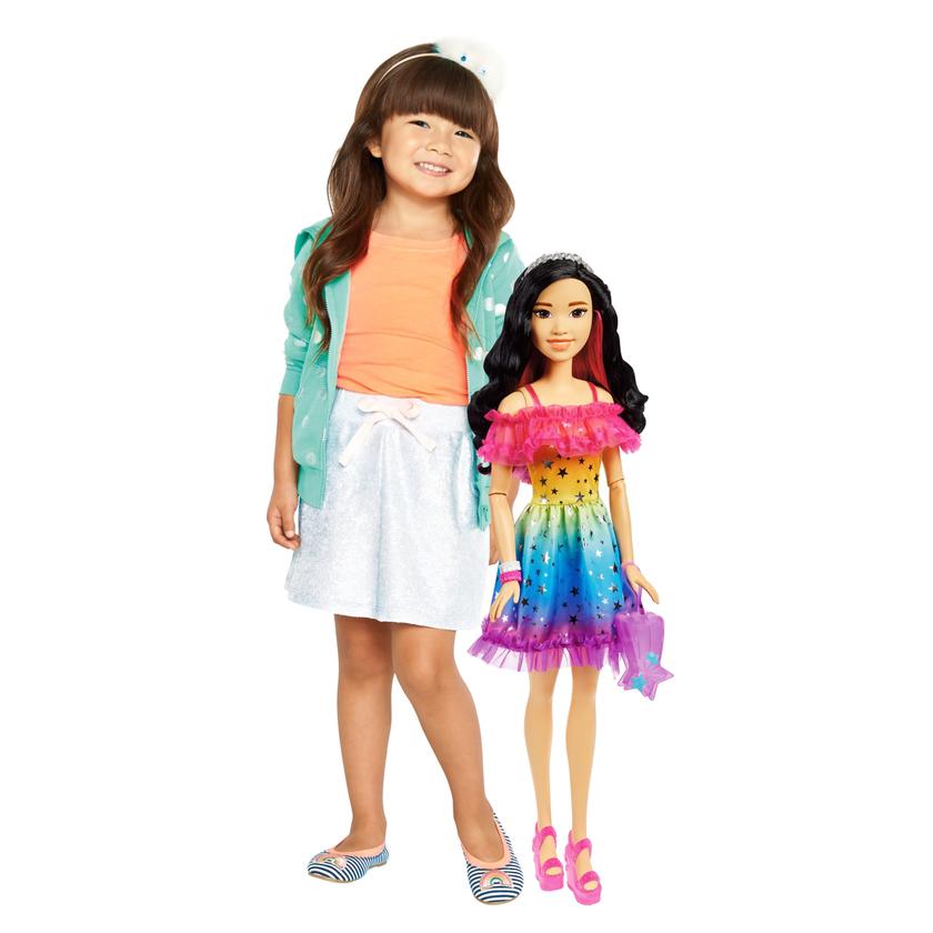 Large Barbie Doll, 28 Inches Tall, Black Hair And Rainbow Dress Free shipping