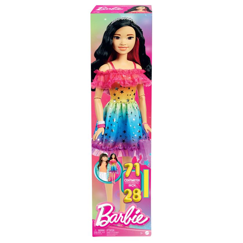 Large Barbie Doll, 28 Inches Tall, Black Hair And Rainbow Dress Free shipping