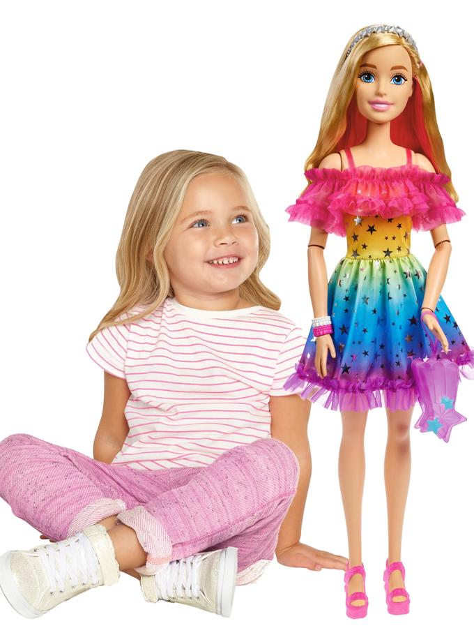 Large Barbie Doll, 28 Inches Tall, Blond Hair And Rainbow Dress High Quality