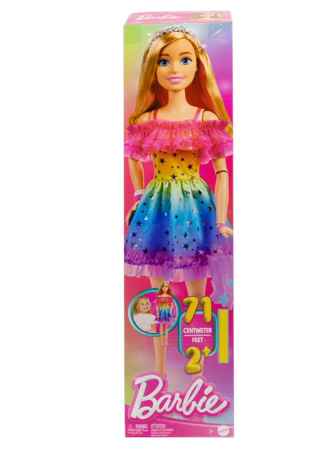 Large Barbie Doll, 28 inches Tall, Blond Hair And Rainbow Dress High Quality