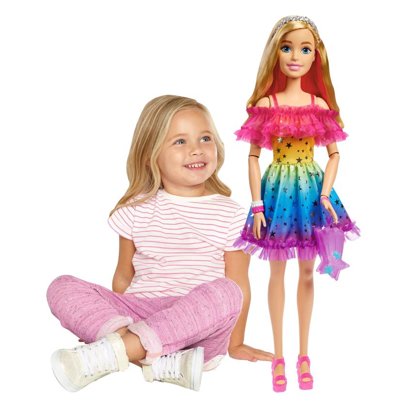 Large Barbie Doll, 28 Inches Tall, Blond Hair And Rainbow Dress High Quality