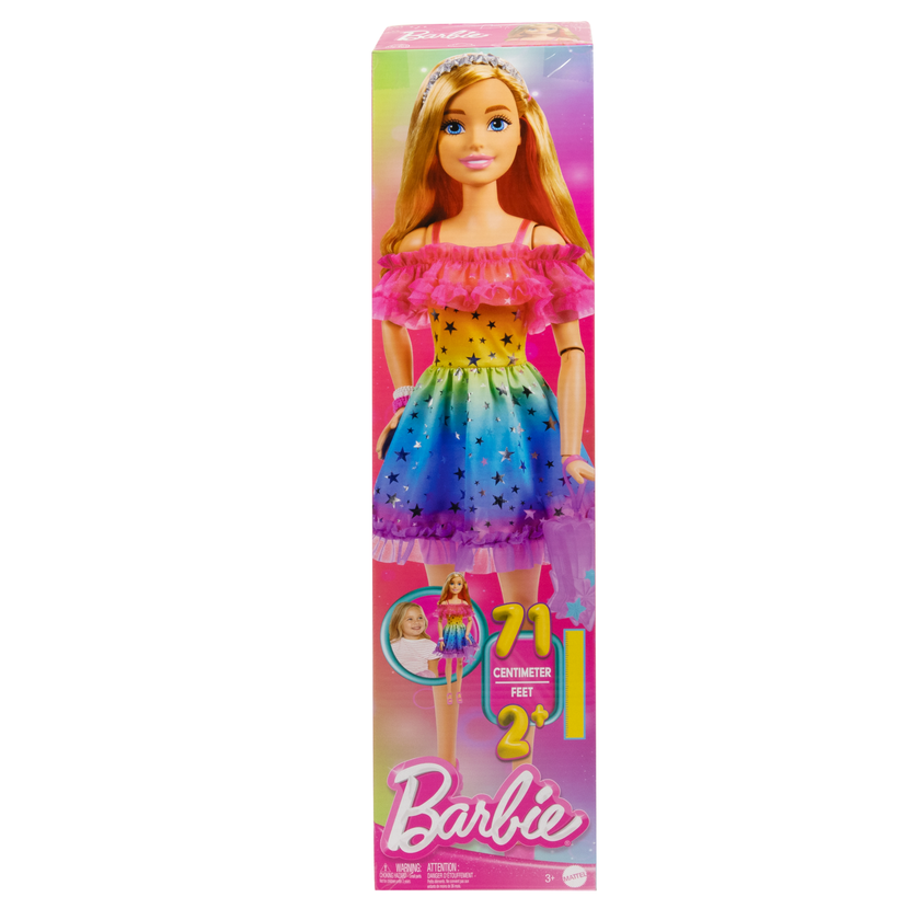 Large Barbie Doll, 28 inches Tall, Blond Hair And Rainbow Dress High Quality