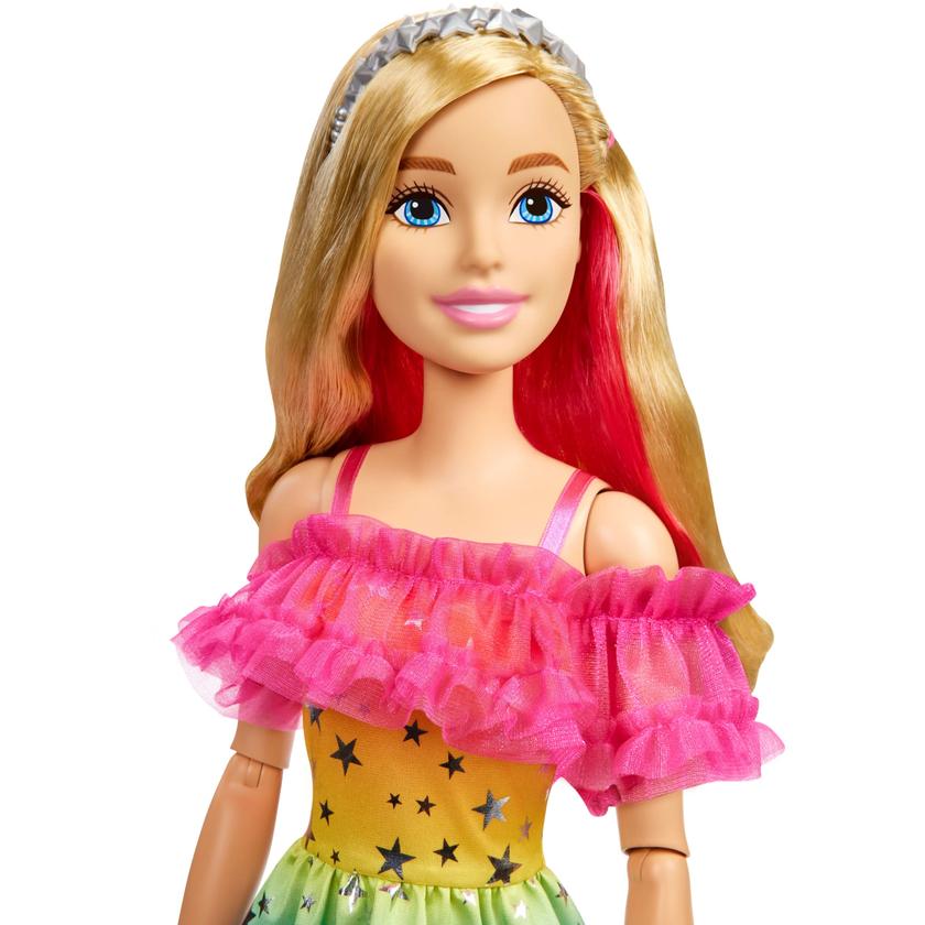 Large Barbie Doll, 28 Inches Tall, Blond Hair And Rainbow Dress High Quality