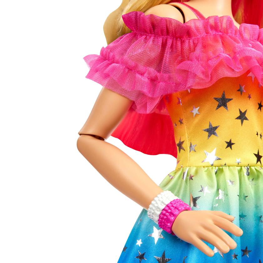 Large Barbie Doll, 28 Inches Tall, Blond Hair And Rainbow Dress High Quality