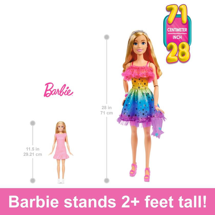 Large Barbie Doll, 28 inches Tall, Blond Hair And Rainbow Dress Same Day Delivery