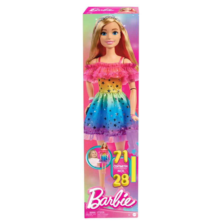 Large Barbie Doll, 28 inches Tall, Blond Hair And Rainbow Dress Same Day Delivery