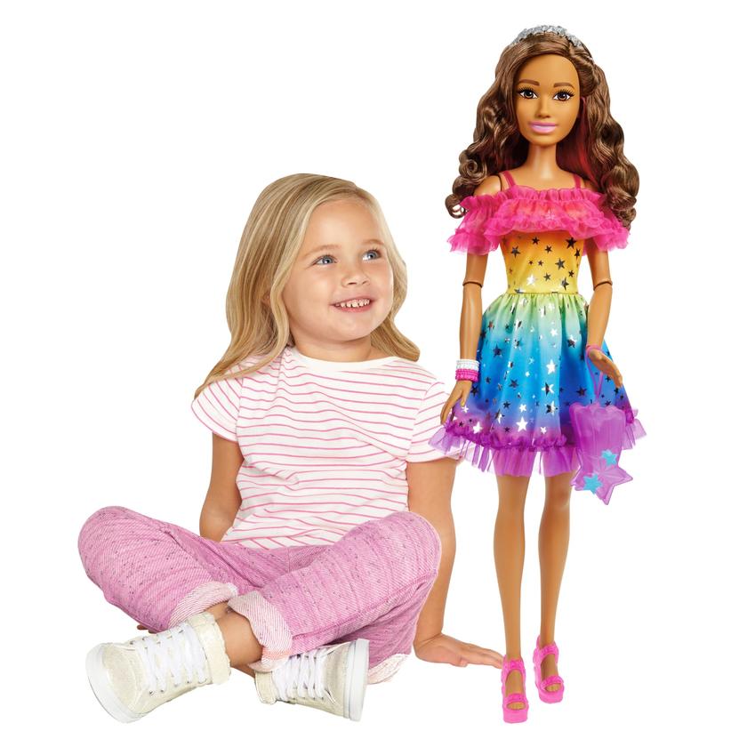 Large Barbie Doll, 28 Inches Tall, Brown Hair And Rainbow Dress On Sale