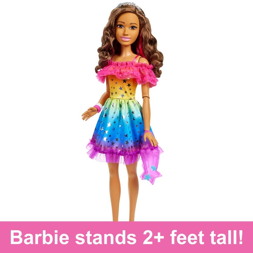 Large Barbie Doll, 28 Inches Tall, Brown Hair And Rainbow Dress On Sale