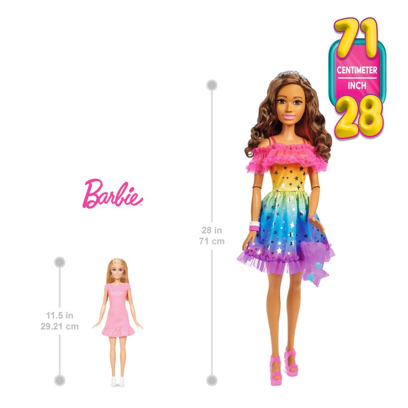 Large Barbie Doll, 28 Inches Tall, Brown Hair And Rainbow Dress On Sale