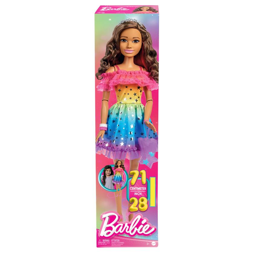 Large Barbie Doll, 28 Inches Tall, Brown Hair And Rainbow Dress On Sale