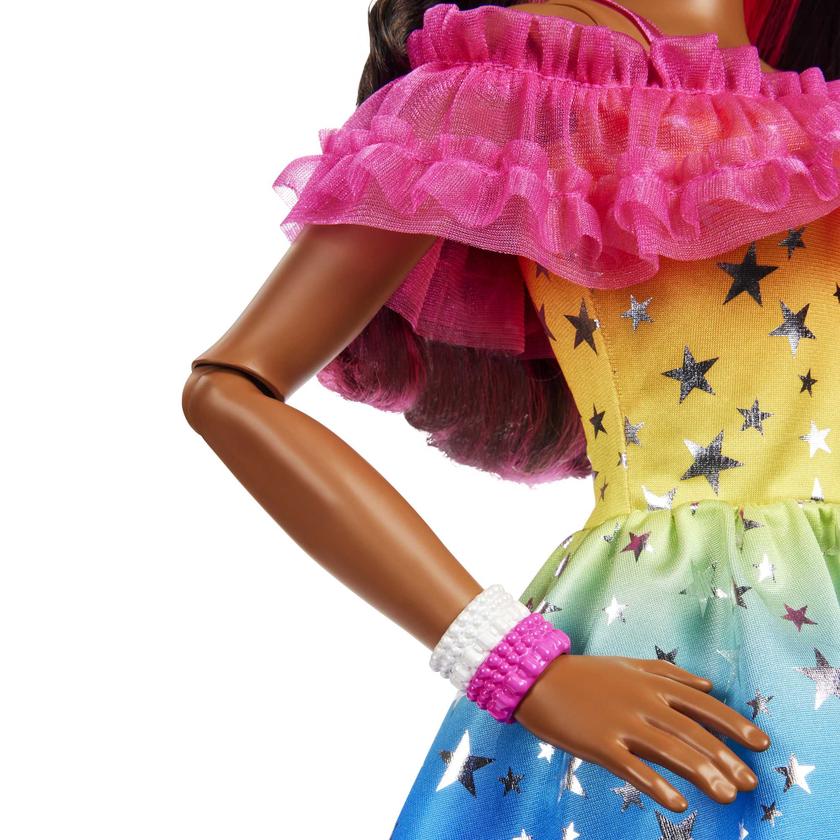 Large Barbie Doll, 28 Inches Tall, Dark Brown Hair And Rainbow Dress Same Day Delivery