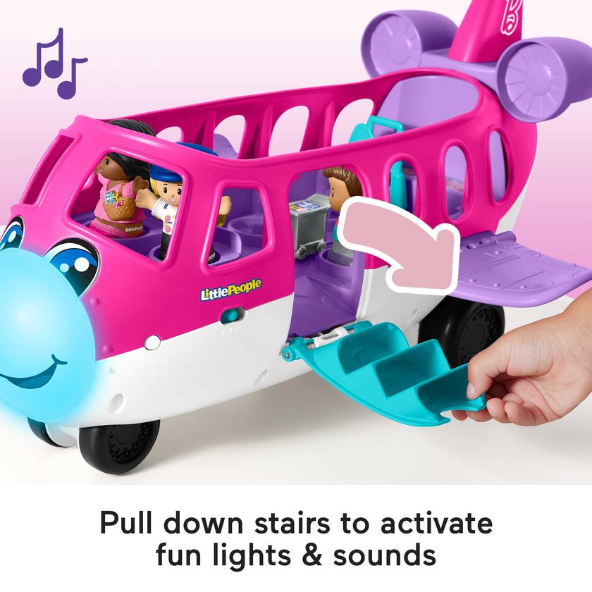 Little People Barbie Toy AIrplane With Lights Music And 3 Figures, Little Dream Plane, Toddler Toys, Multi-Language Version High Quality