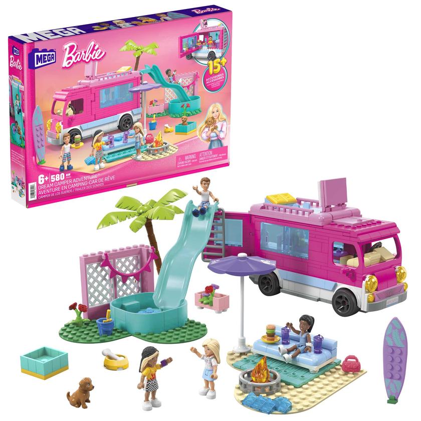 MEGA Barbie Dream Camper Adventure Building Kit Playset With 4 Micro-Dolls (580 Pieces) New Arrival