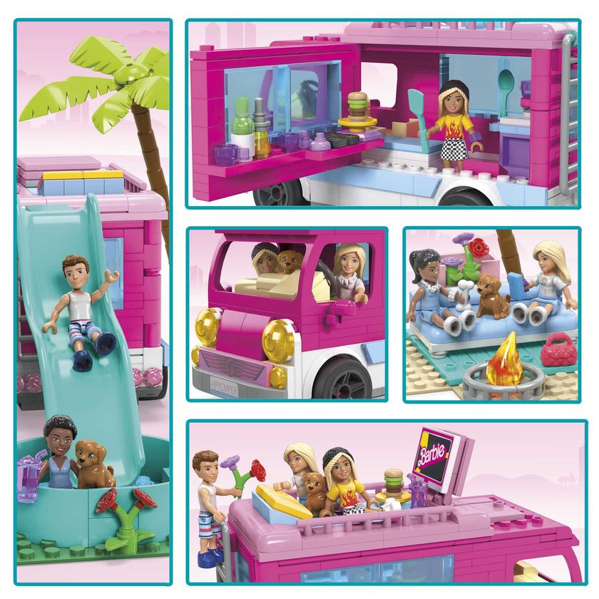 MEGA Barbie Dream Camper Adventure Building Kit Playset With 4 Micro-Dolls (580 Pieces) New Arrival