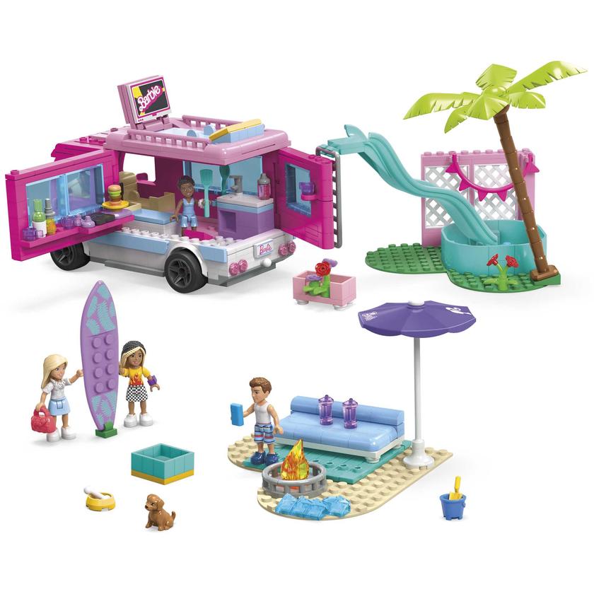 MEGA Barbie Dream Camper Adventure Building Kit Playset With 4 Micro-Dolls (580 Pieces) New Arrival