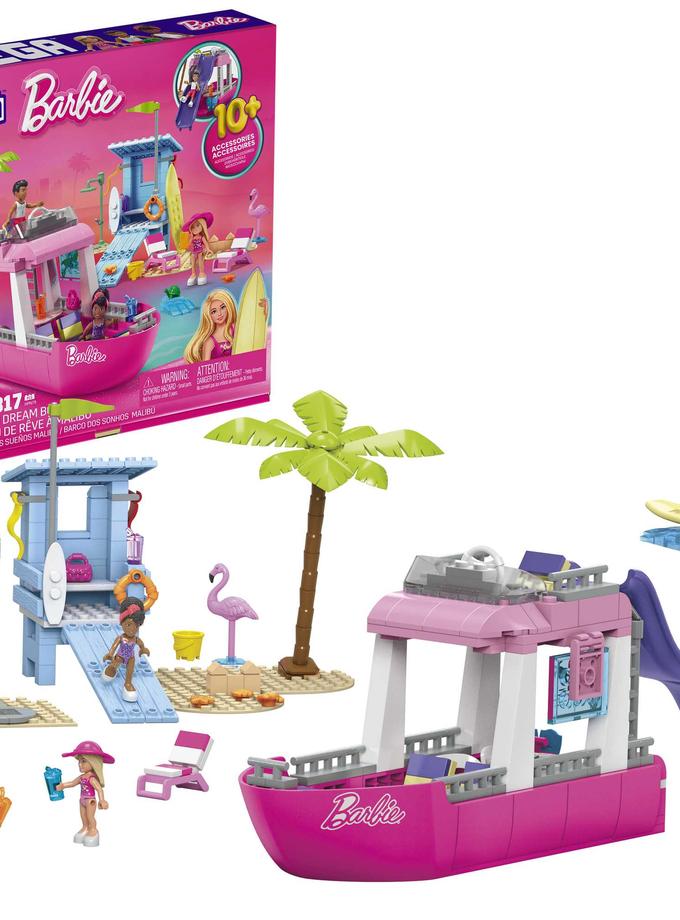 MEGA Barbie Malibu Dream Boat Building Kit Playset With 3 Micro-Dolls (317 Pieces) For Sale