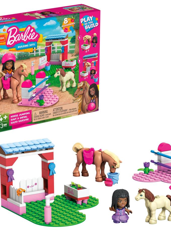 MEGA Barbie Pets Horse Jumping Building Toy Playset With Horse, Pony, Micro-Doll (73 Pieces) For Sale