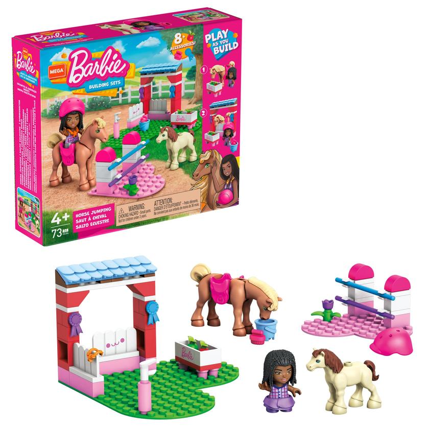 MEGA Barbie Pets Horse Jumping Building Toy Playset With Horse, Pony, Micro-Doll (73 Pieces) For Sale