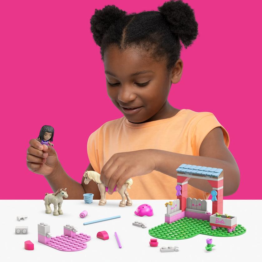 MEGA Barbie Pets Horse Jumping Building Toy Playset With Horse, Pony, Micro-Doll (73 Pieces) For Sale