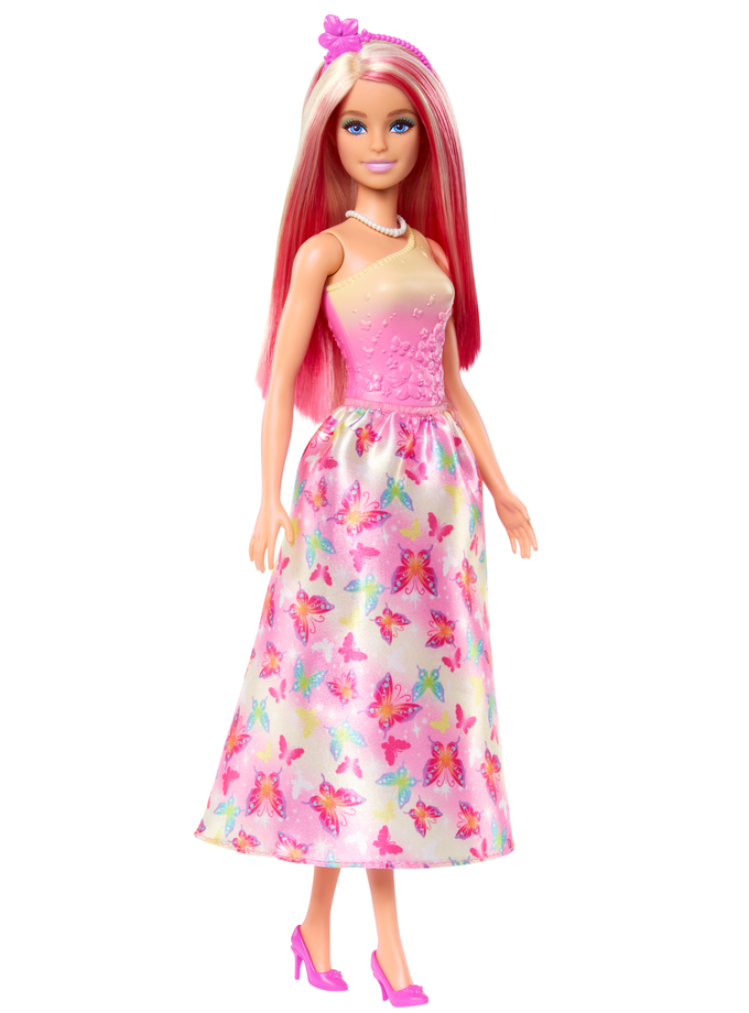 Poupée Barbie Royale Avec Cheveux Roses et Blonds, Jupe à Imprimé de Papillons et Accessoires Best Price